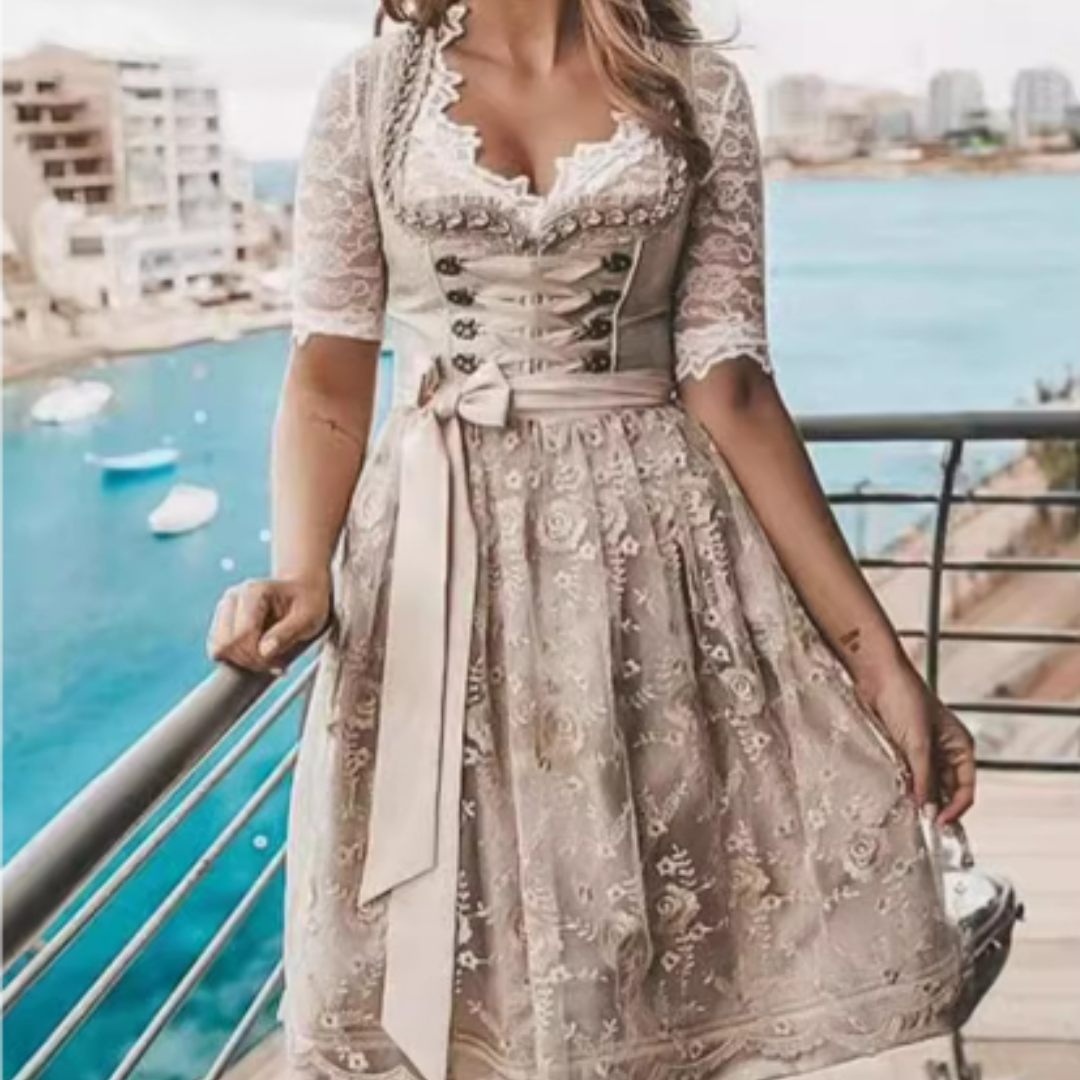 Damen Oktoberfest Dirndl Mit Spitze Und Schürze | Midi