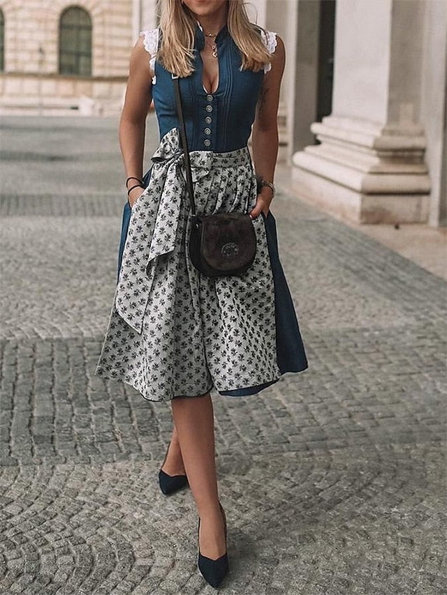 Damen Oktoberfest Kleid Mit Stehkragen Und Schärpe | Festlich