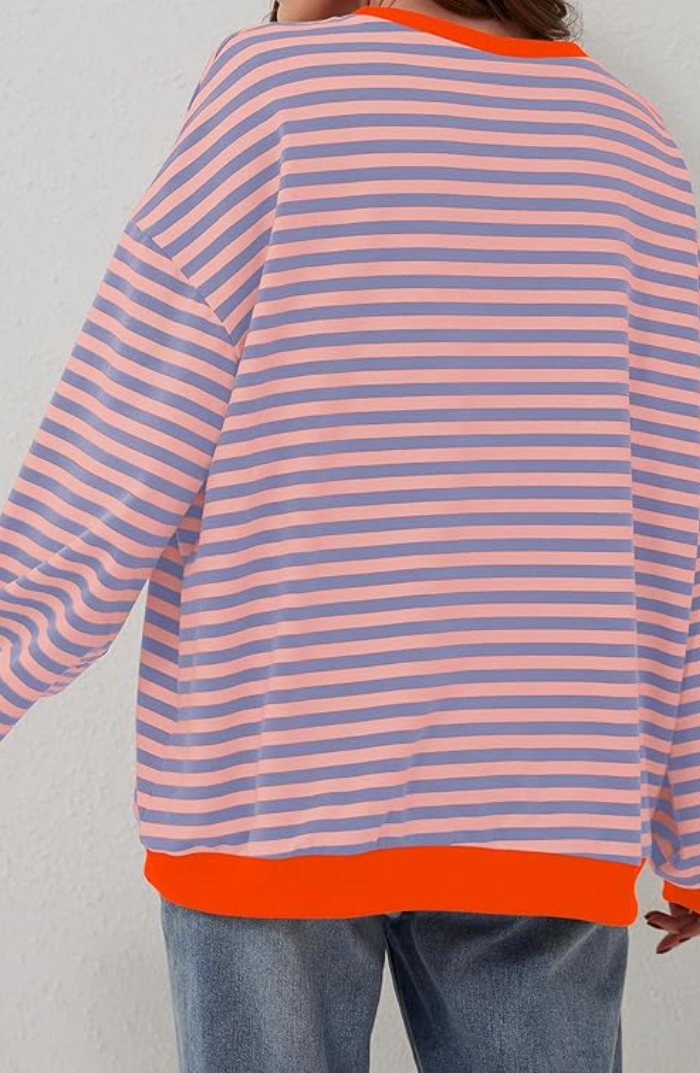 Damen Oversize Pullover Gestreift Mit Rundhalsausschnitt | Langarm