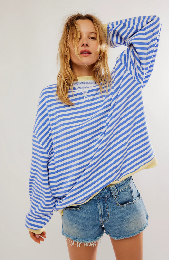Damen Oversize Pullover Gestreift Mit Rundhalsausschnitt | Langarm