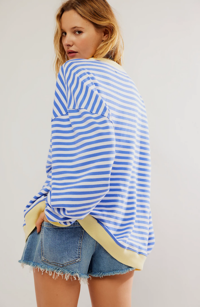 Damen Oversize Pullover Gestreift Mit Rundhalsausschnitt | Langarm