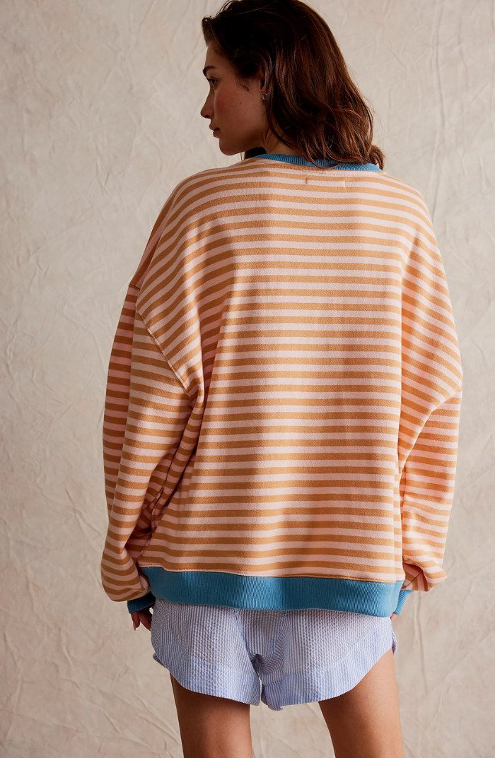 Damen Oversize Pullover Gestreift Mit Rundhalsausschnitt | Langarm