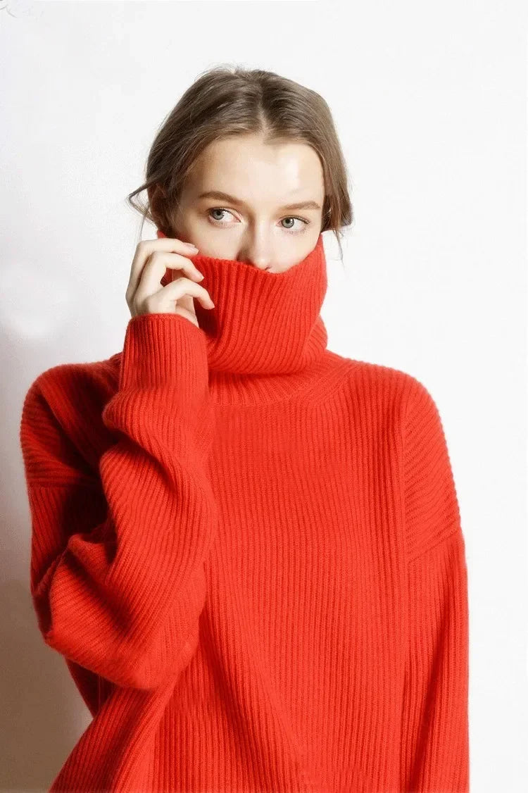 Damen Oversize Pullover Mit Rollkragen | Strick
