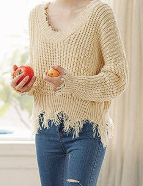 Damen Oversize Pullover Mit V Ausschnitt Und Fransen | Strick