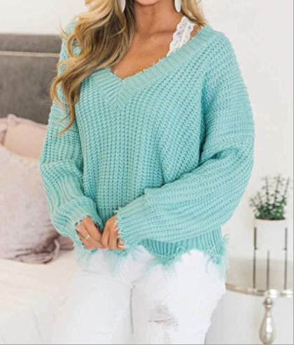 Damen Oversize Pullover Mit V Ausschnitt Und Fransen | Strick