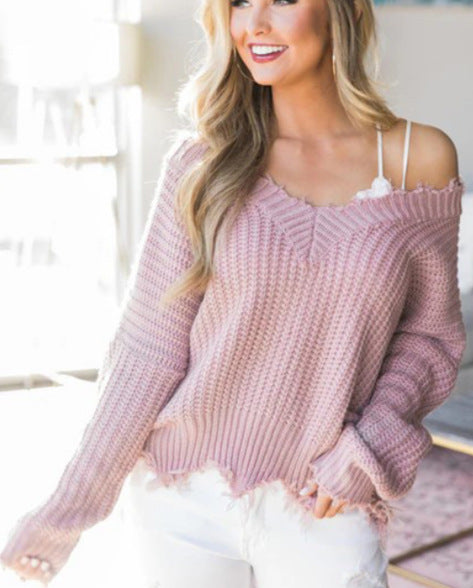Damen Oversize Pullover Mit V Ausschnitt Und Fransen | Strick