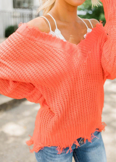 Damen Oversize Pullover Mit V Ausschnitt Und Fransen | Strick