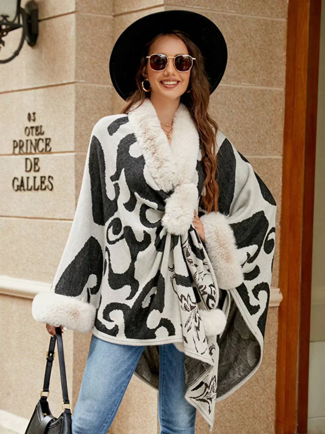 Damen Poncho Mit Muster Oversize | Winter
