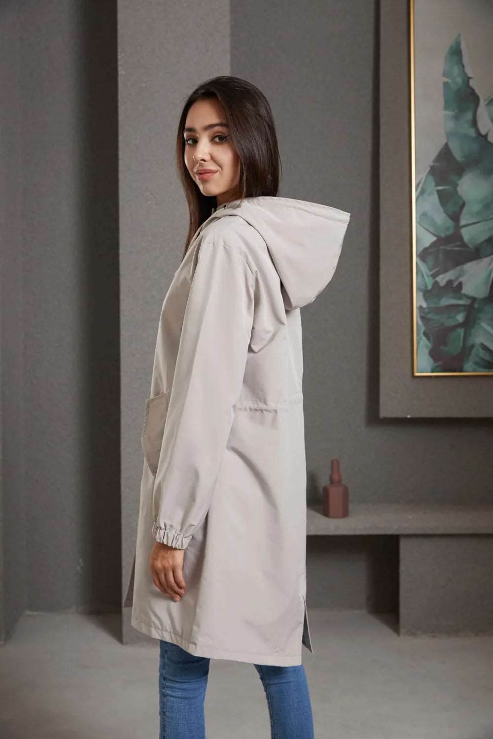 Damen Regenmantel Mit Kapuze Und Knöpfen | Übergangsjacke