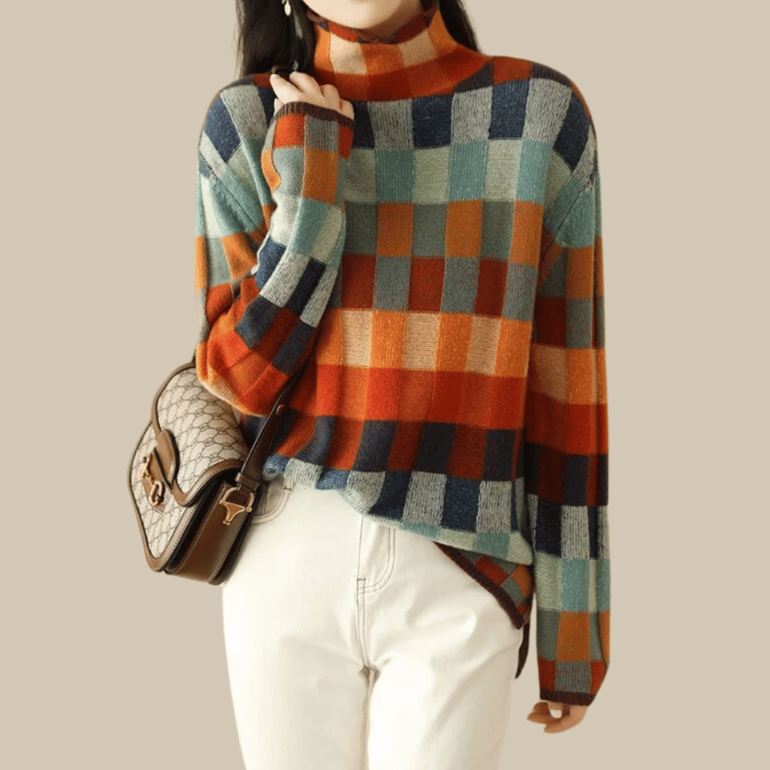 Damen Rollkragenpullover Kariert Oversize | Warm