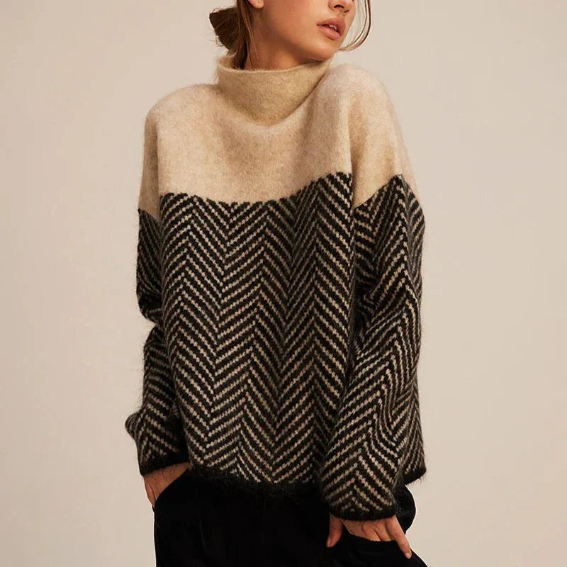 Damen Rollkragenpullover Mit Kontrastmuster | Warm