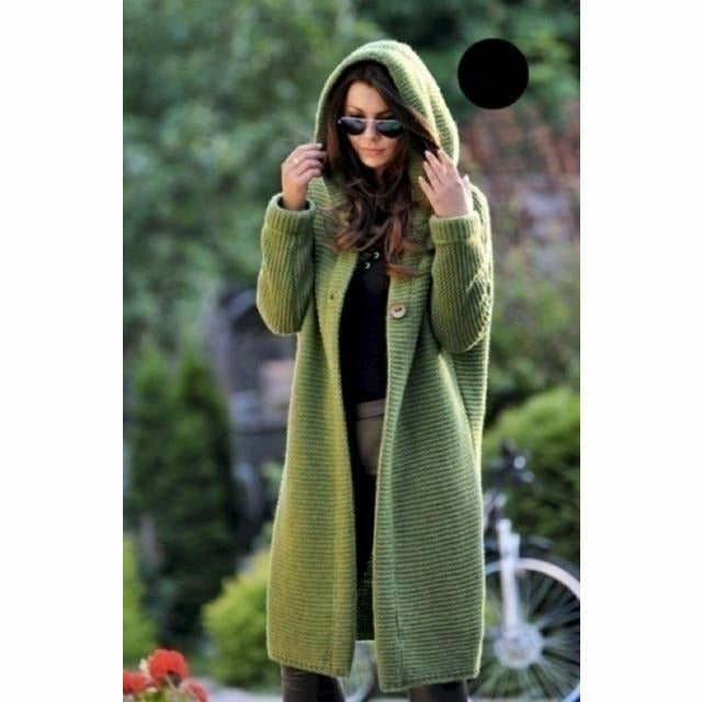 Damen Strickjacke Lang Mit Kapuze | Warm