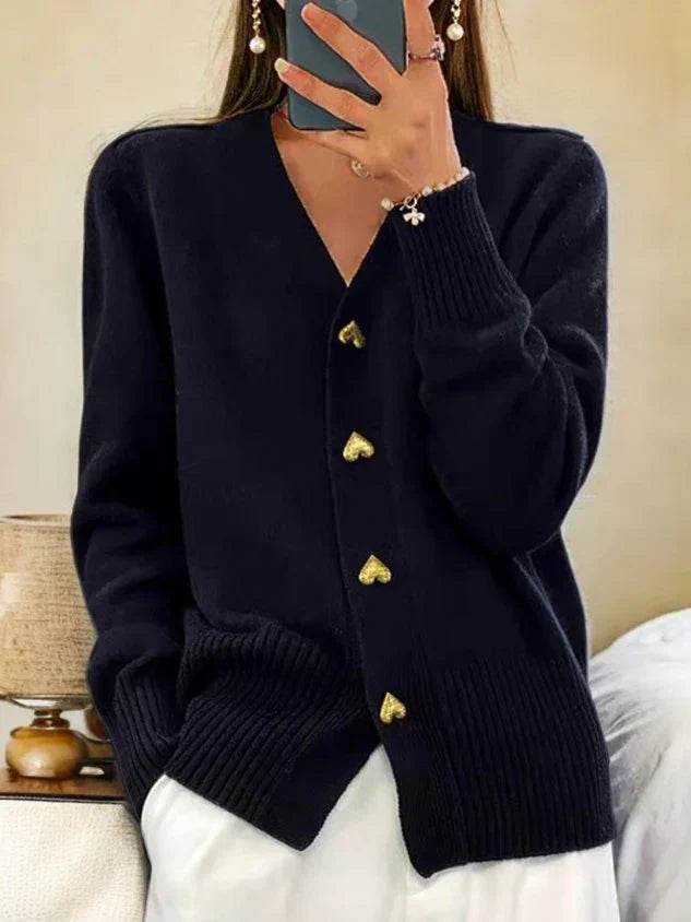 Damen Strickjacke Mit Herzknöpfen | Elegant