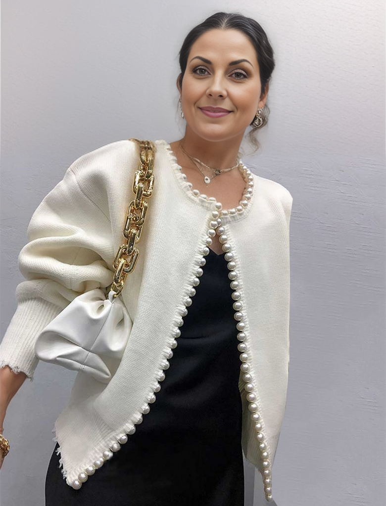 Damen Strickjacke Mit Perlenbesatz | Elegant