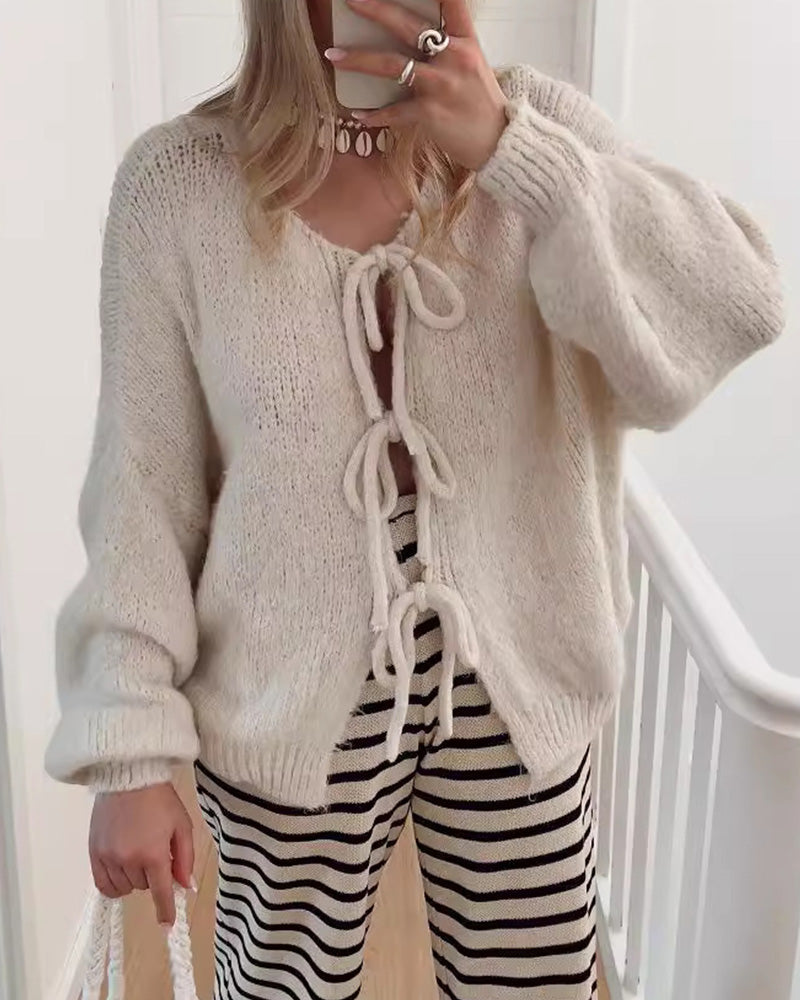 Damen Strickjacke Weich Mit Schleifenverschluss | Langarm