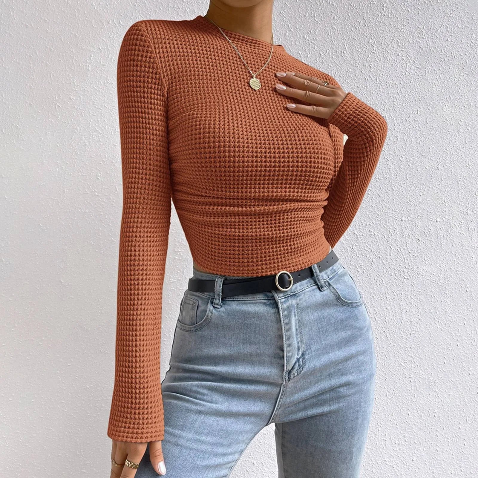 Damen Waffle Bluse | Langarm