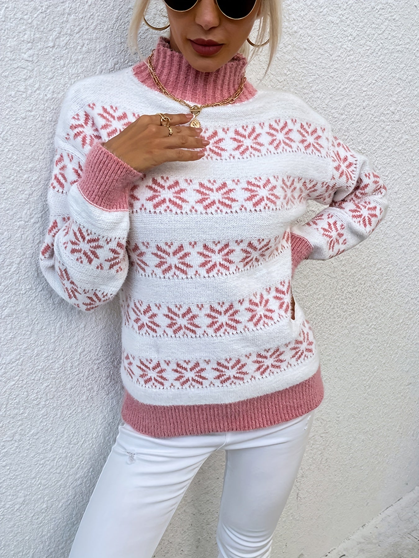 Damen Weihnachten Pullover Mit Norweger Muster | Rollkragen