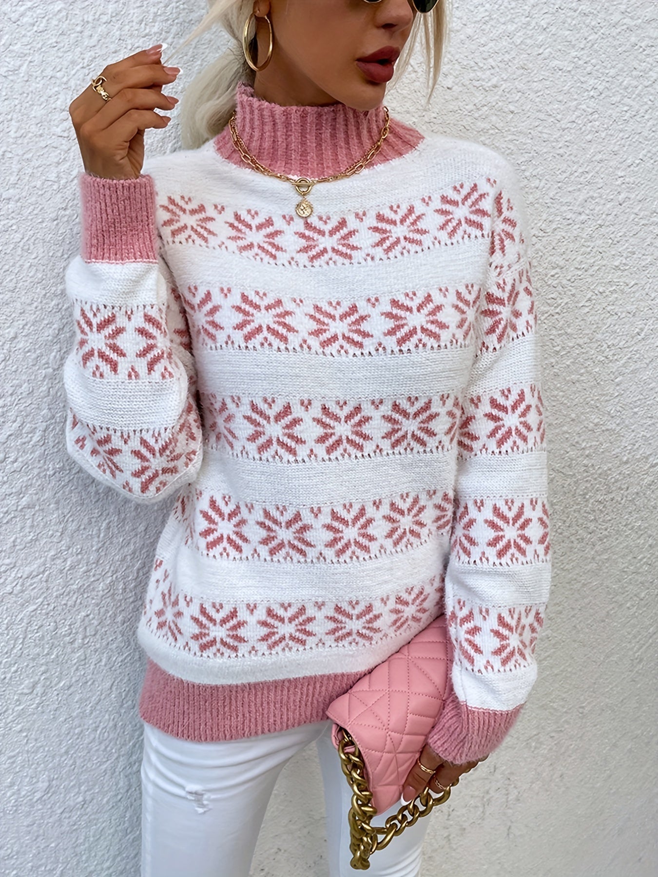 Damen Weihnachten Pullover Mit Norweger Muster | Rollkragen
