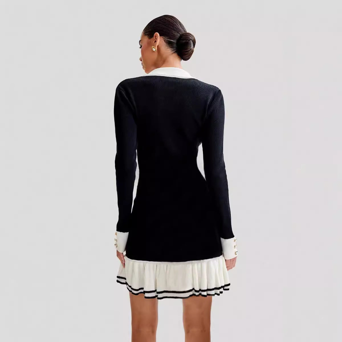 Damen Winterkleid Mit Kragen Und Rüschen Saum | Langarm