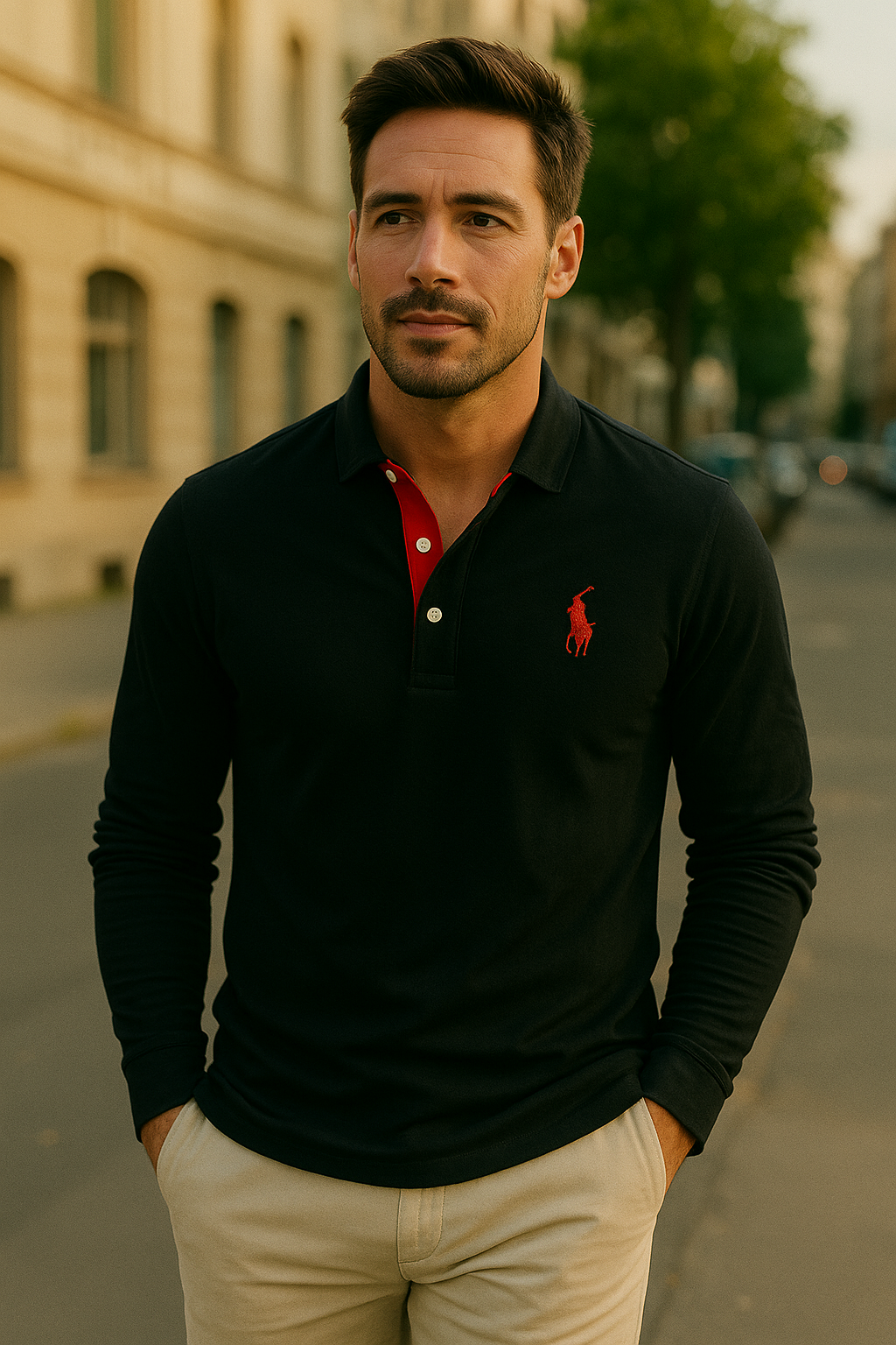 David - Langarm-Polo mit Kontrastkragen und Knopfleiste für Freizeit
