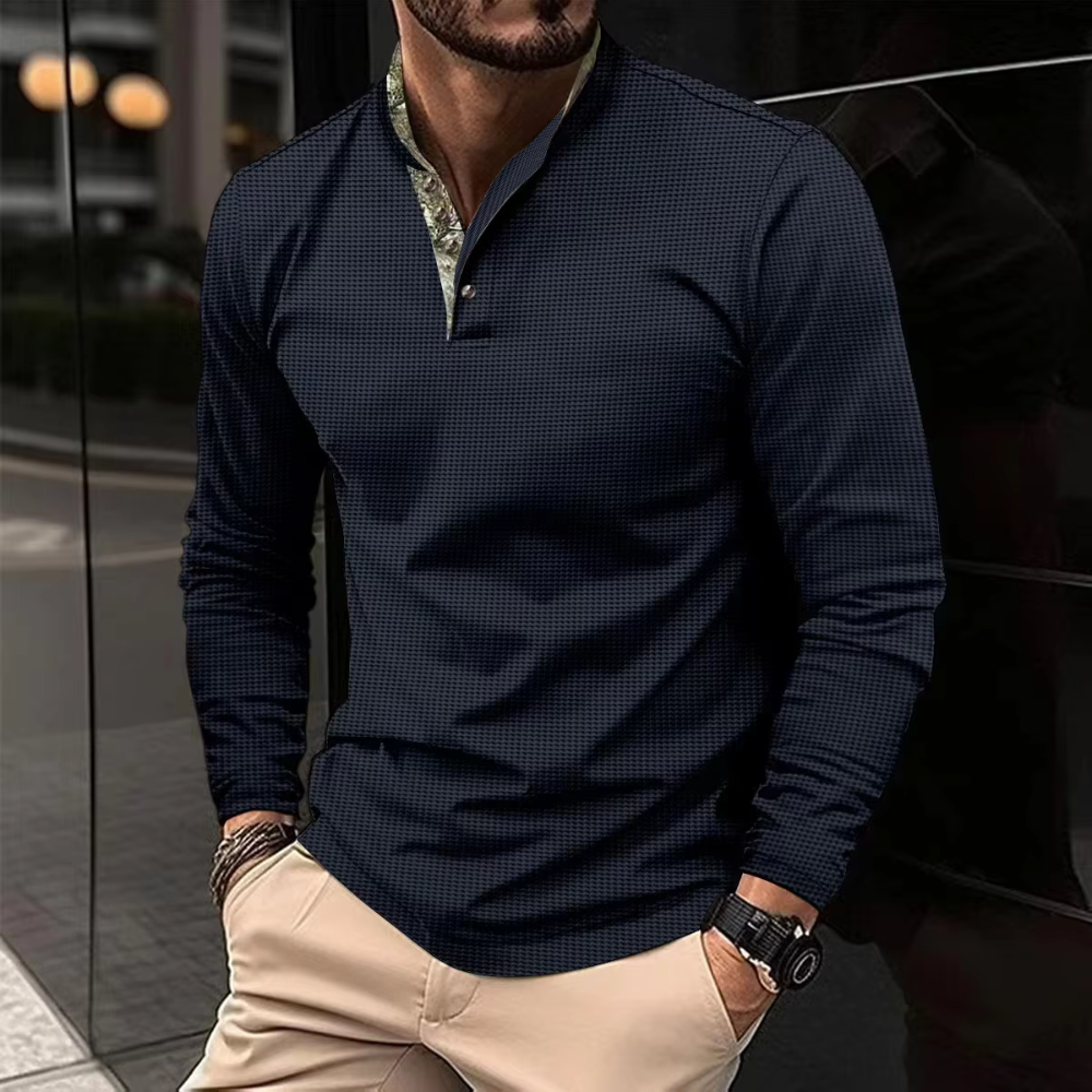 Elias | Herren Pullover Hemd | Langarm & Stehkragen