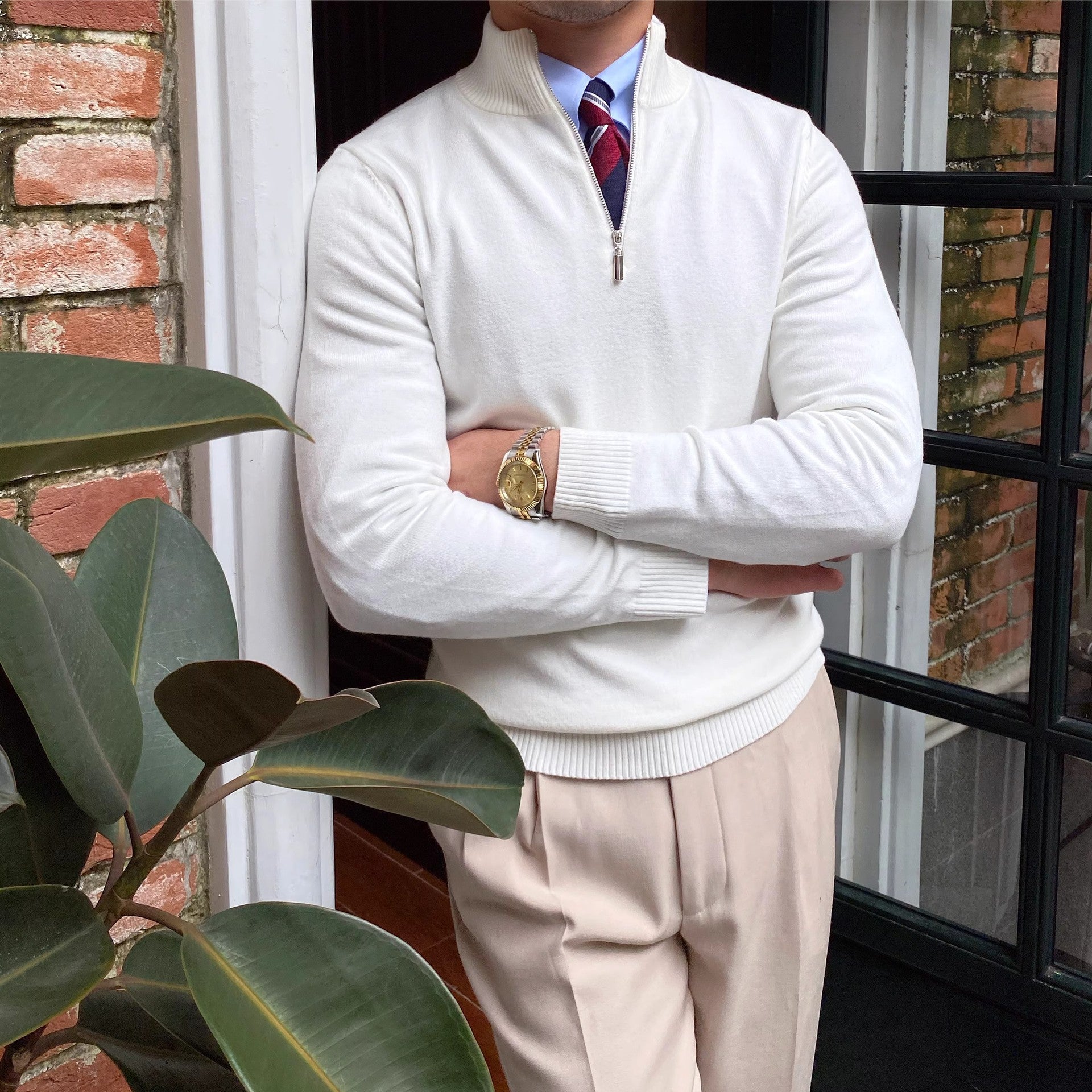 Frederik – Feinstrick Pullover mit Reißverschluss und Stehkragen