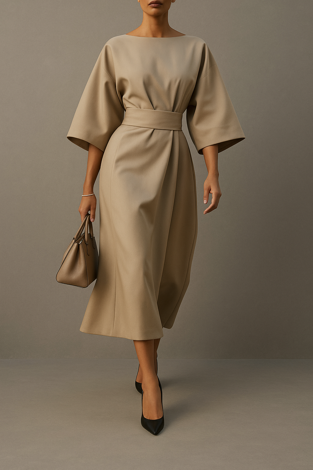 Greta | Damen Elegant Tailliert Midikleid | Midi