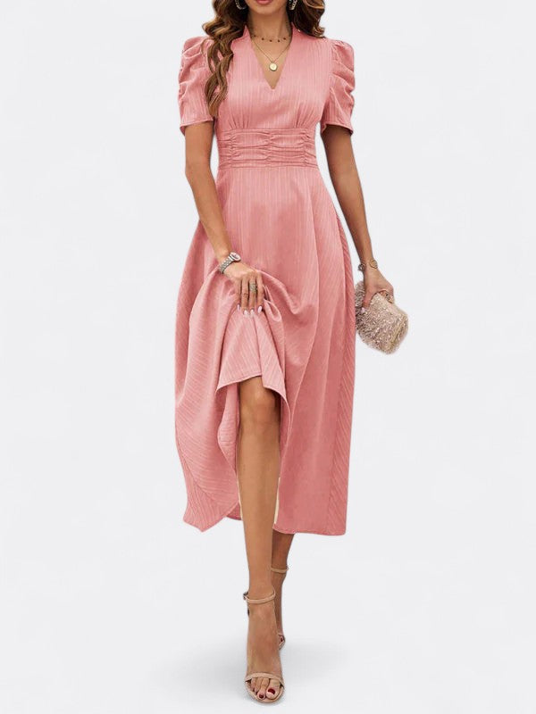 Helena | Damen Elegantes V-Ausschnitt Kleid | Midi