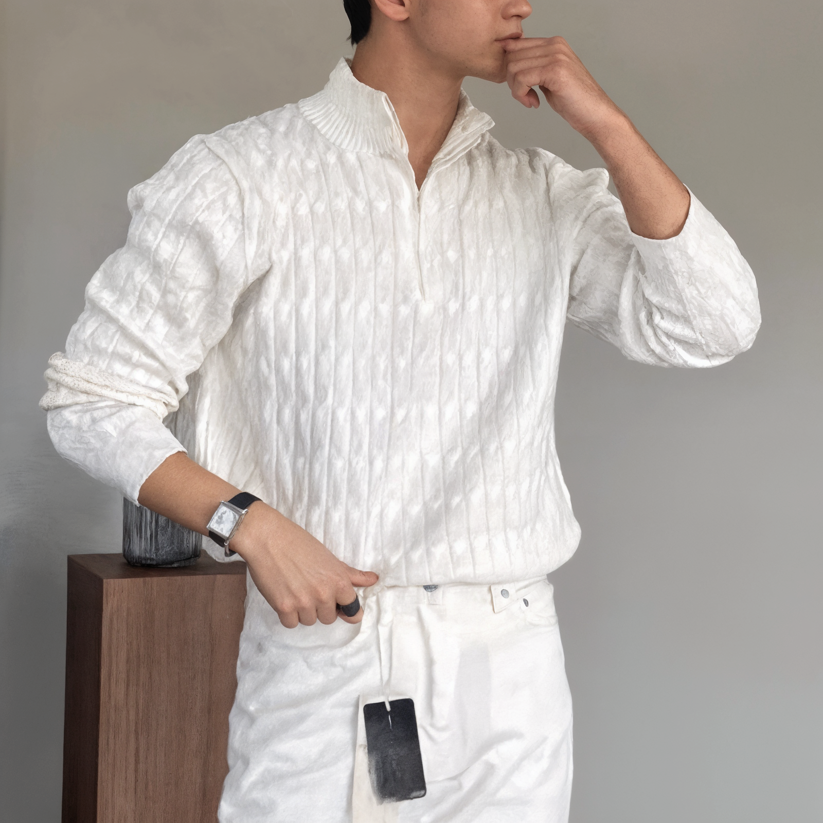 Henley - Pullover mit Stehkragen und Strickmuster – Modern Fit, ideal für Freizeit und Business.