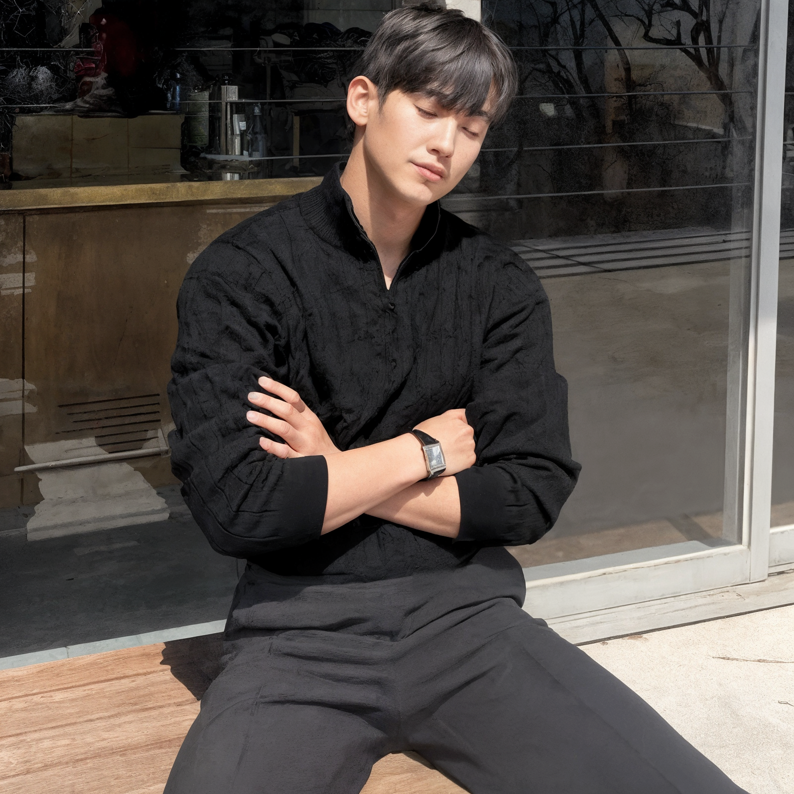 Henley - Pullover mit Stehkragen und Strickmuster – Modern Fit, ideal für Freizeit und Business.