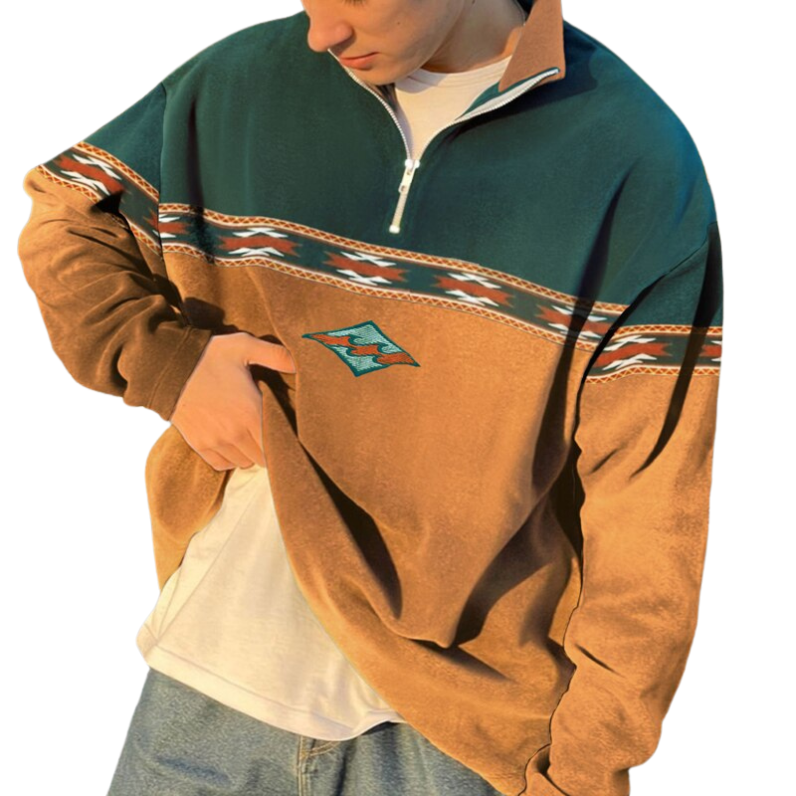 Herren Oversize Pullover Mit Reißverschluss | Retro Stil