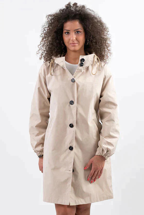Leichte Regenjacke Damen Mit Kapuze Und Gummizug | Lang