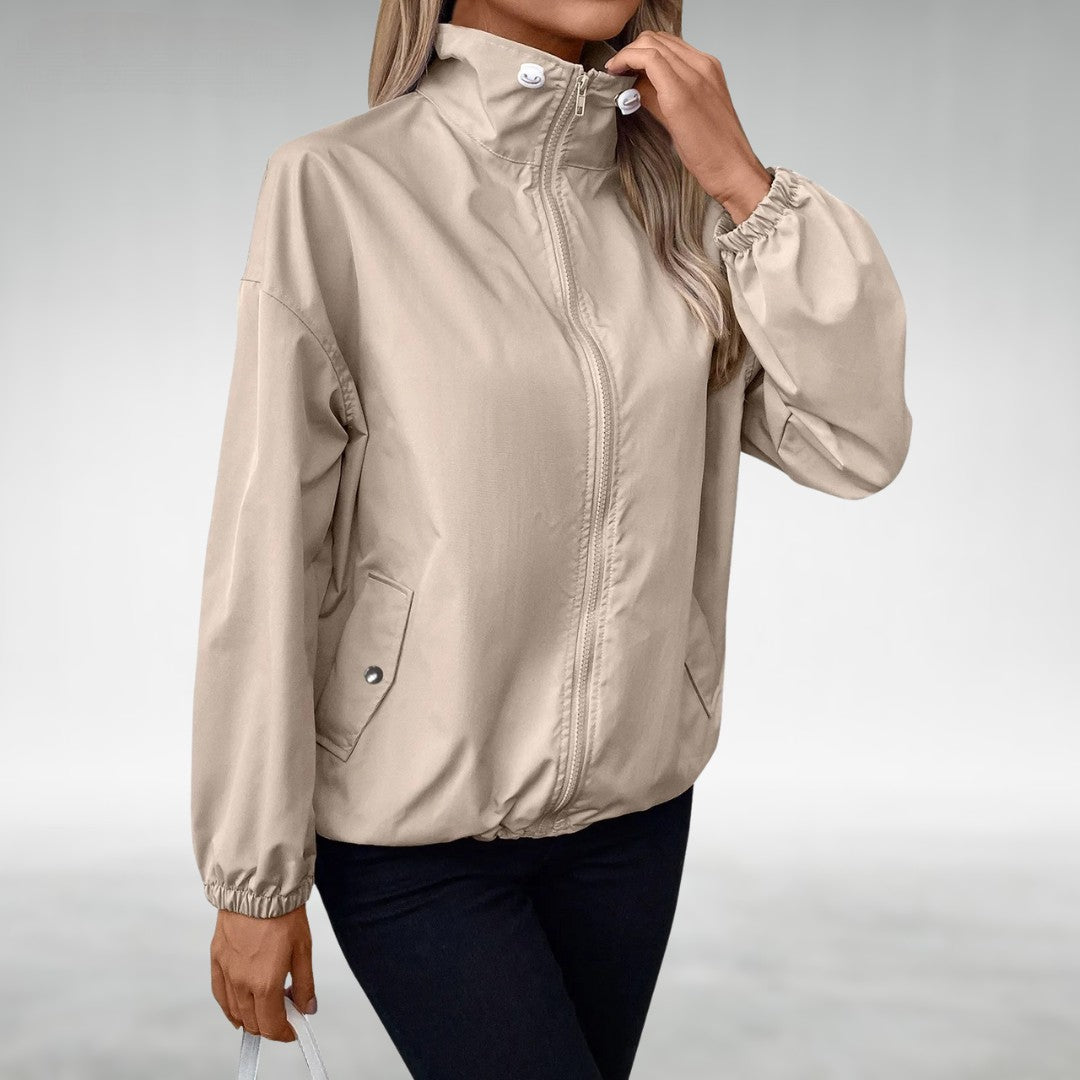 Leichte Übergangsjacke Damen Mit Stehkragen Und Zipper | Windbreaker