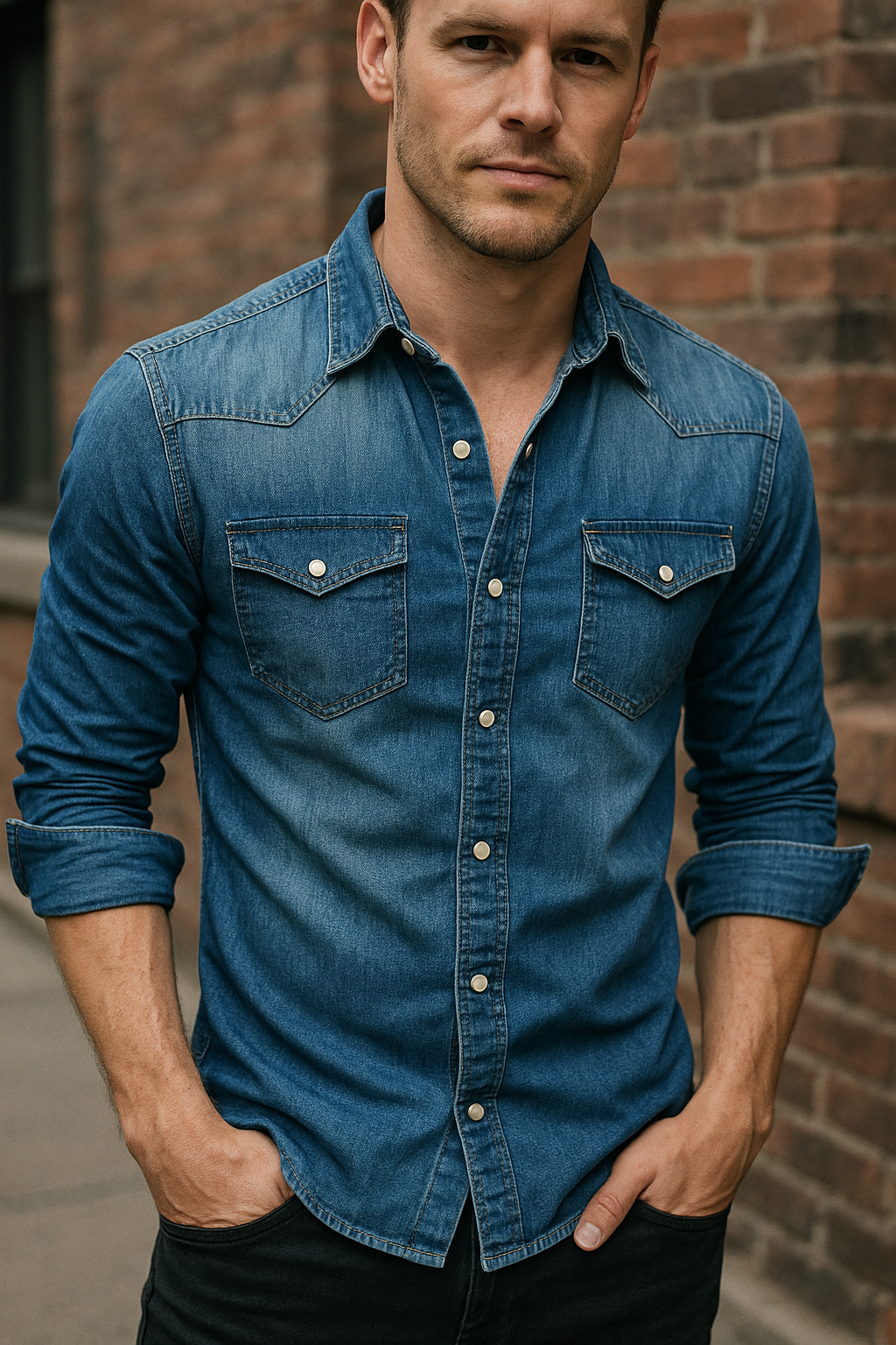 John – Slim-Fit Jeanshemd mit Druckknöpfen und Brusttaschen