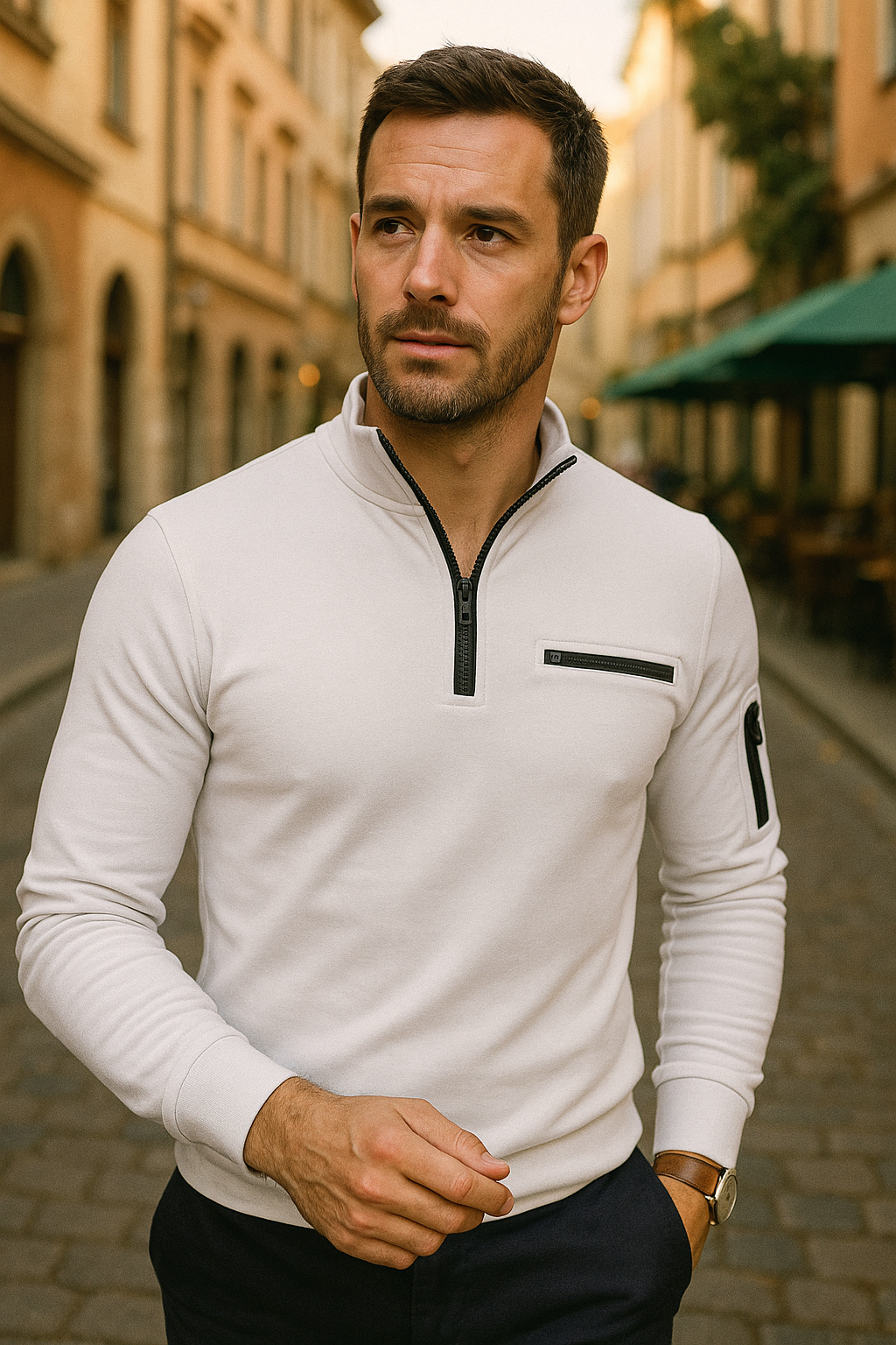Leon - Herren Pullover mit Reißverschluss und Brusttasche