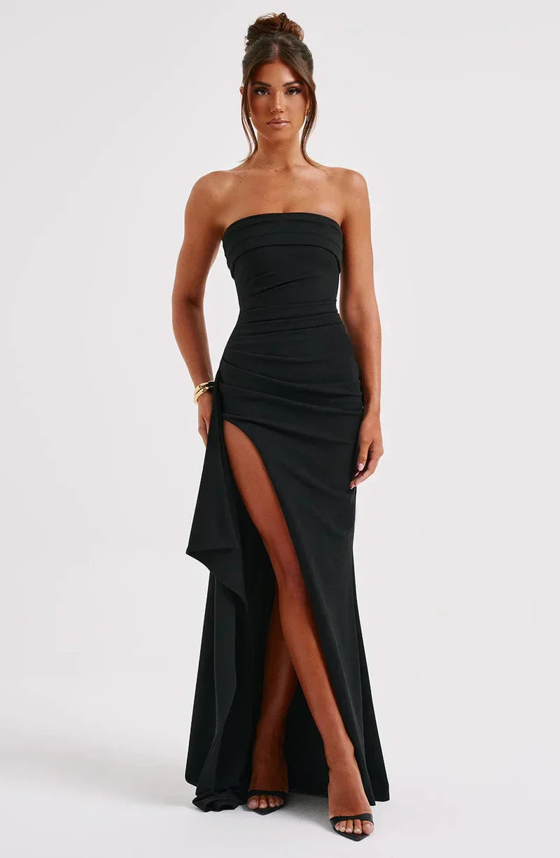 Livia | Damen Gedrehtes Schulterfreies Kleid | Figurbetonend