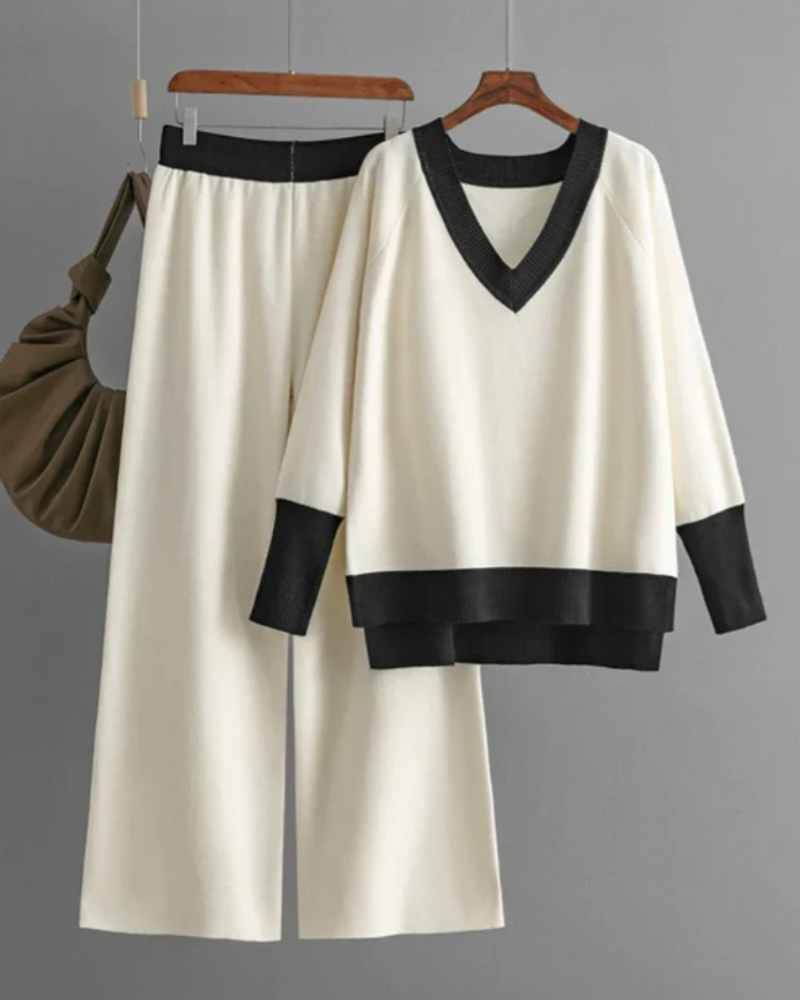Loungewear Set Für Damen Mit Hosen & V-Ausschnitt | Elegant