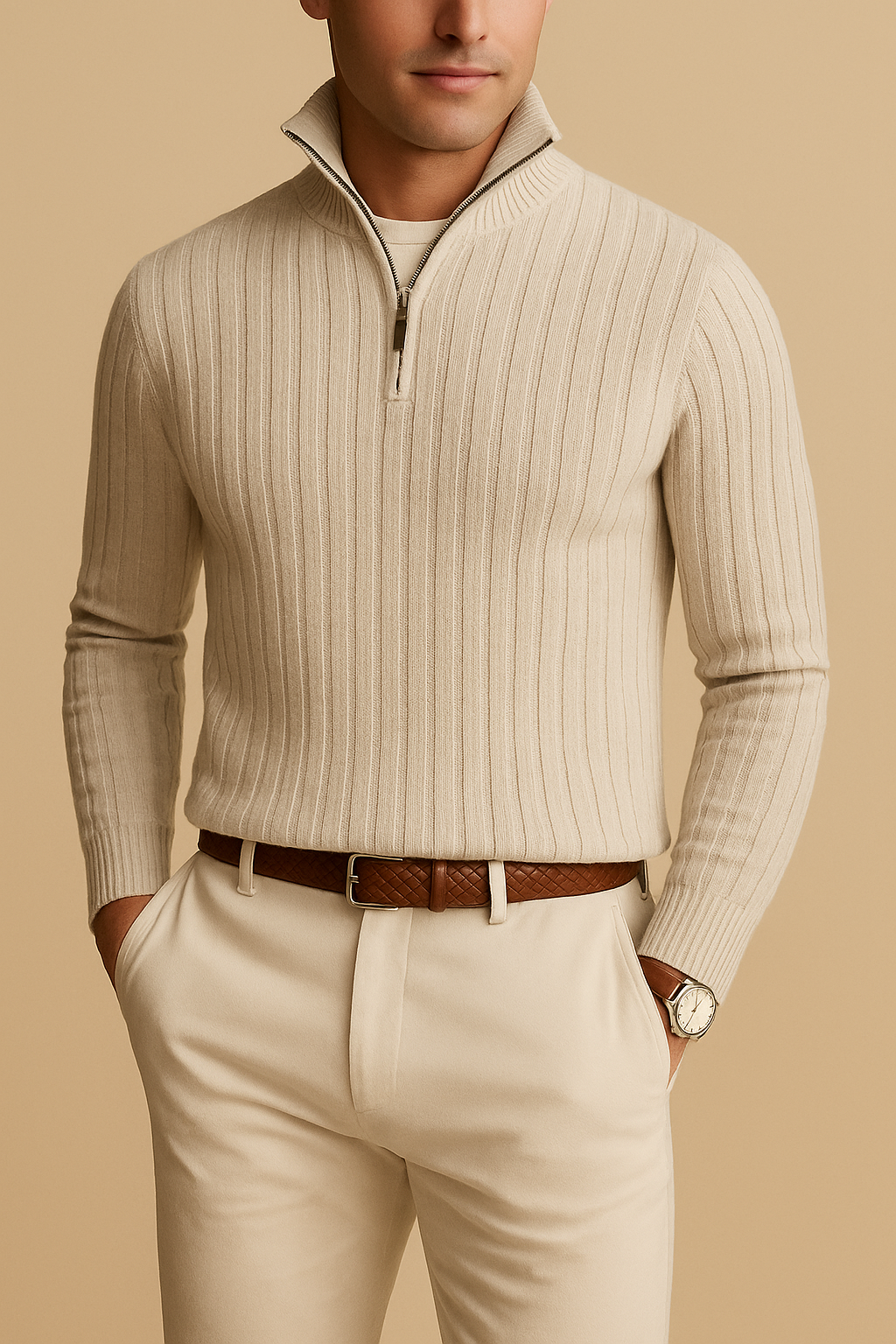 Lukas - Strickpullover mit Reißverschluss und Rippstrickmuster, Herren Lässiger Look