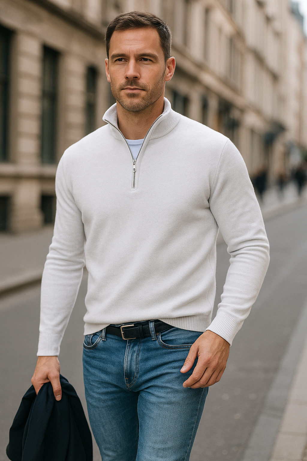 Lukas - Strickpullover mit Reißverschlusskragen und Komfort-Passform