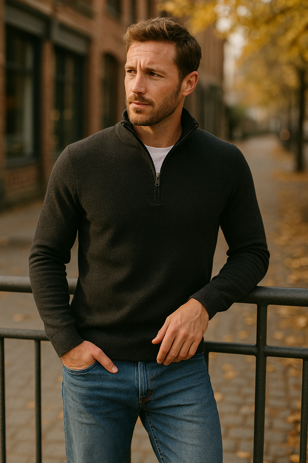Niklas – Herrenpullover mit Reißverschlusskragen und schmaler Passform