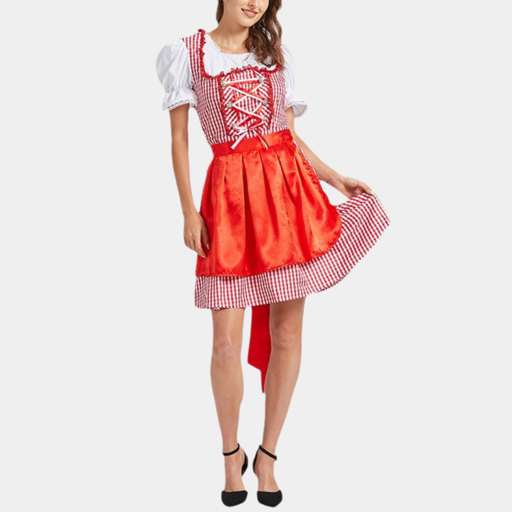 Oktoberfest Damen Dirndl Kariert Mit Schürze | Kurz