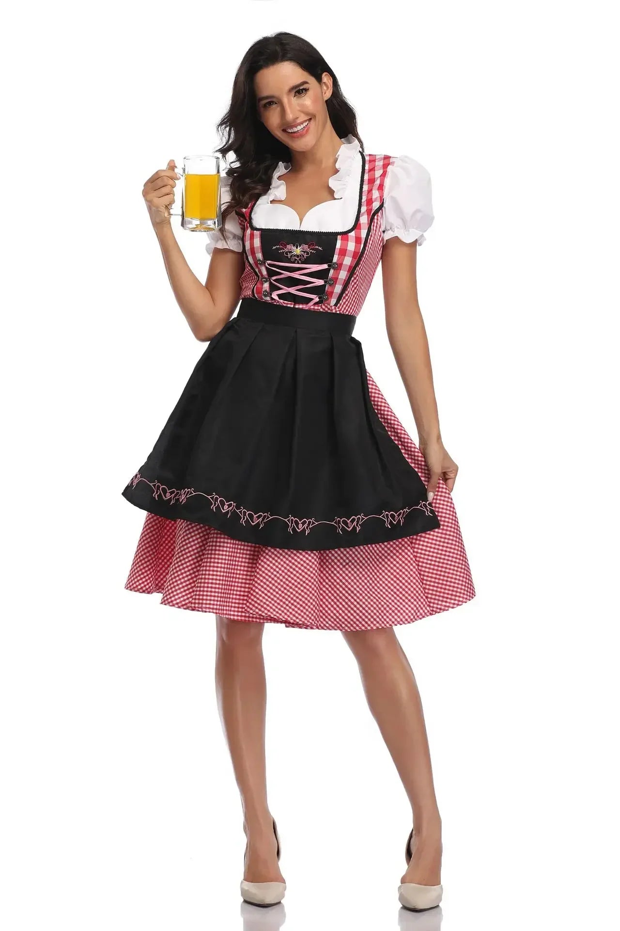Oktoberfest Damen Dirndl Kariert Mit Schürze | Midi