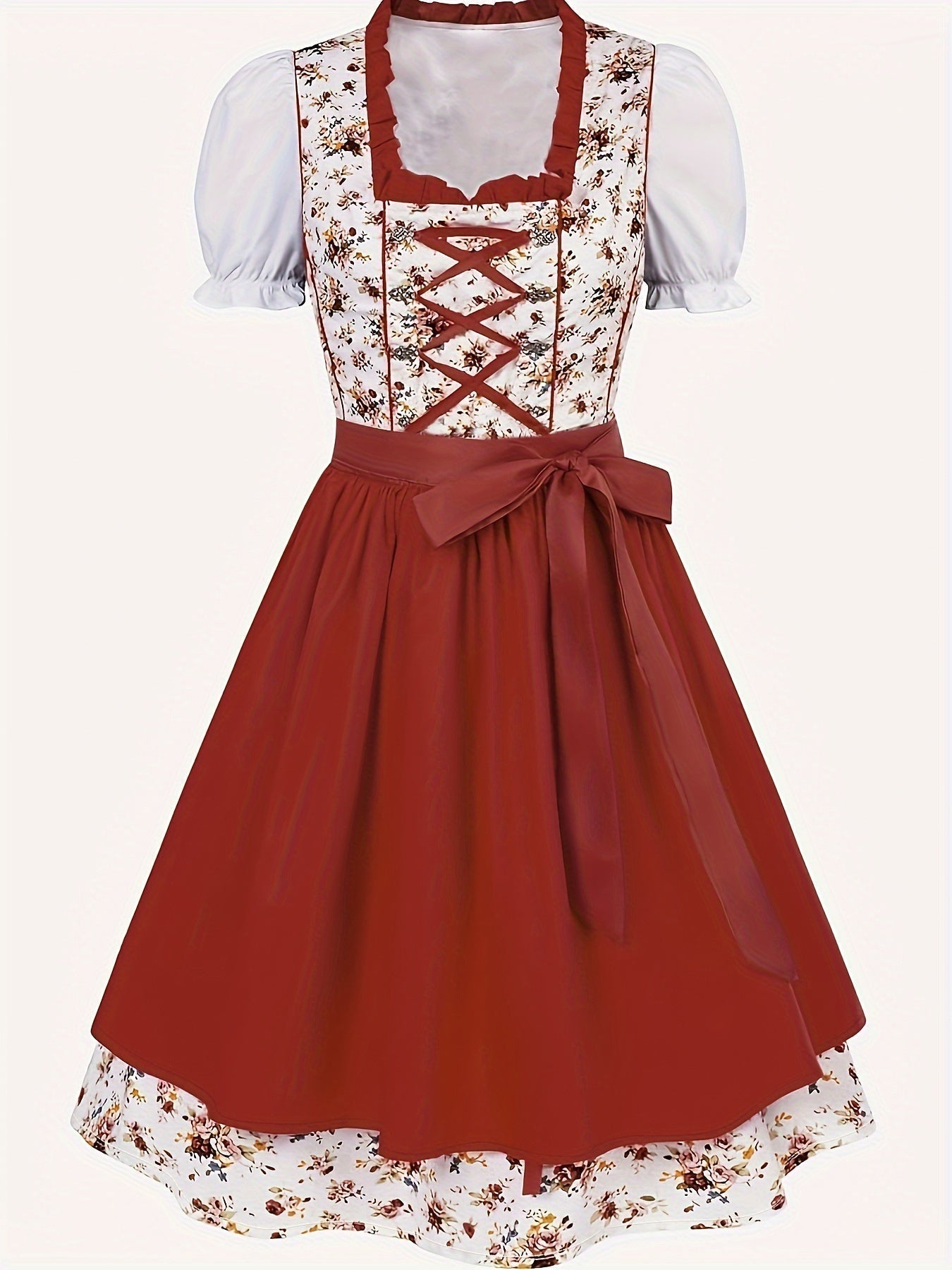 Oktoberfest Damen Dirndl Mit Blumenmuster Und Schürze | Mini