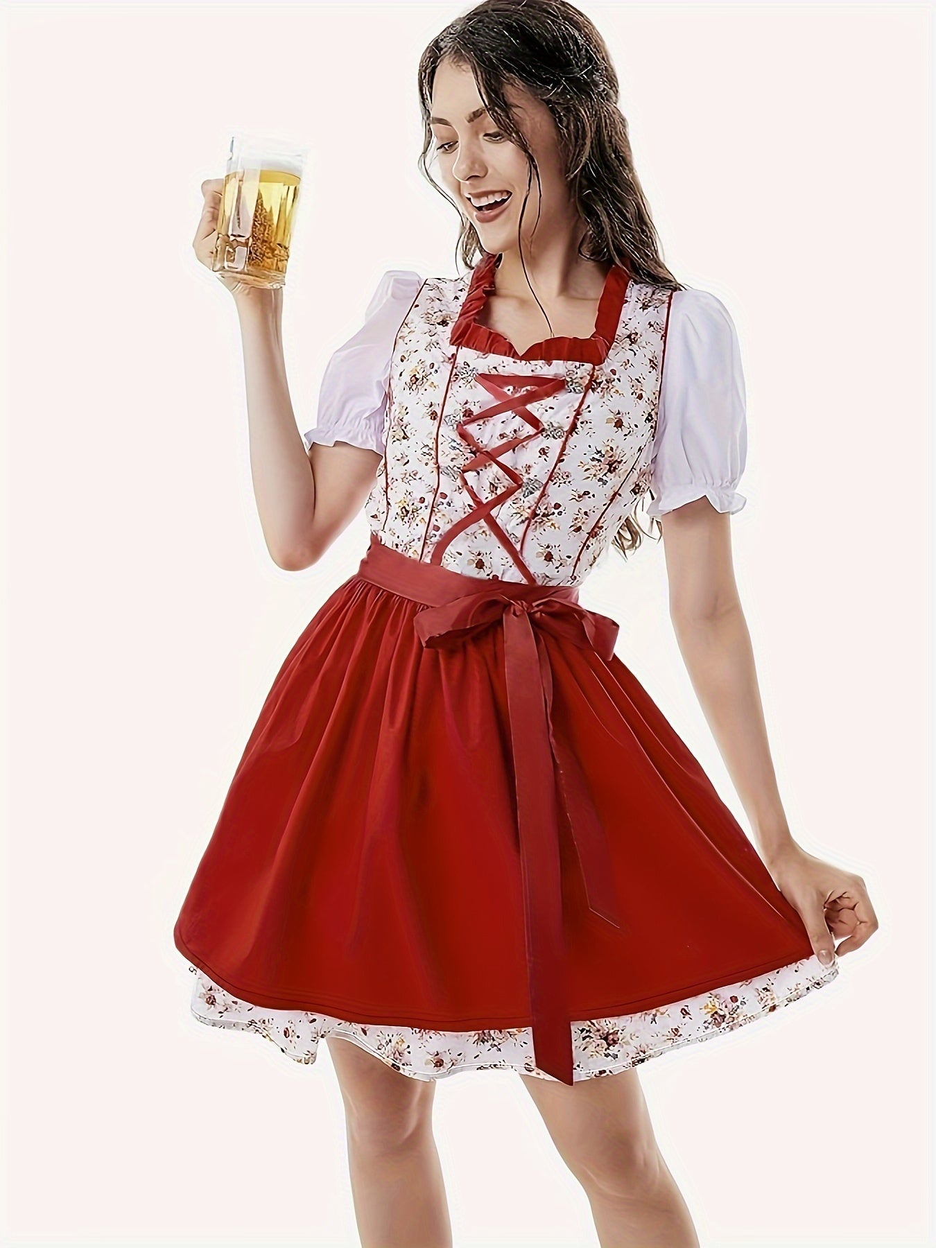 Oktoberfest Damen Dirndl Mit Blumenmuster Und Schürze | Mini