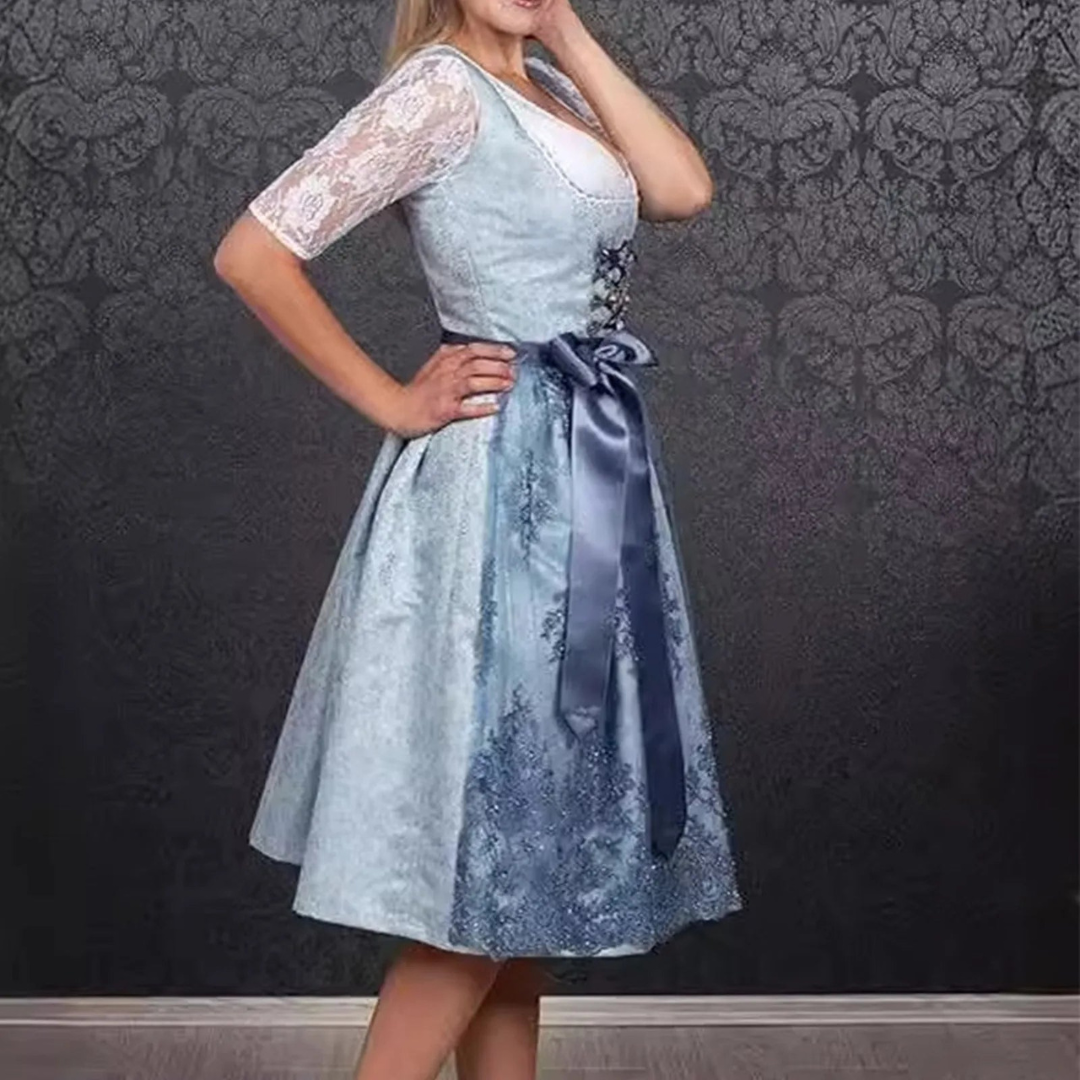 Oktoberfest Damen Dirndl Mit Schnürung Und Schleife | Midi