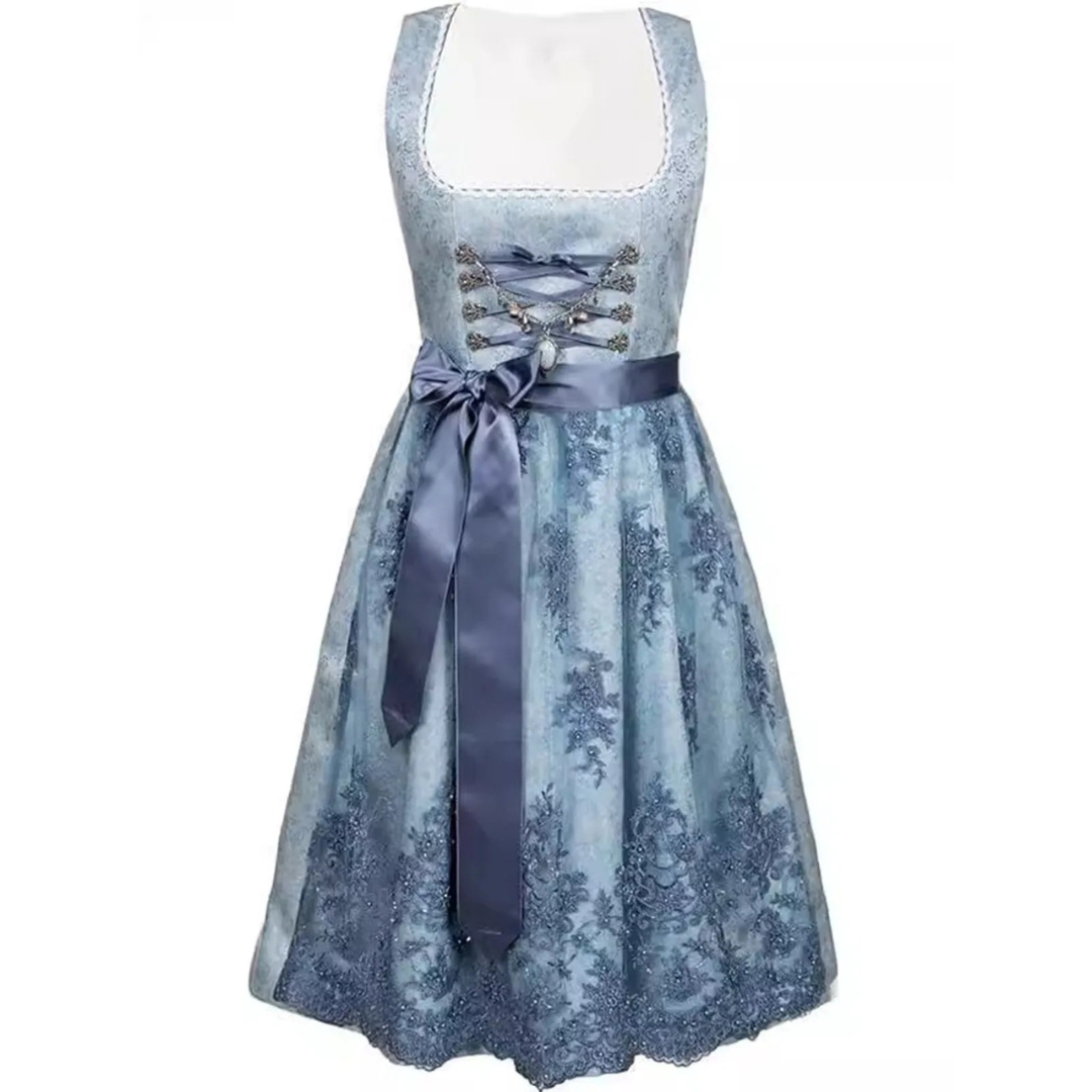 Oktoberfest Damen Dirndl Mit Schnürung Und Schleife | Midi