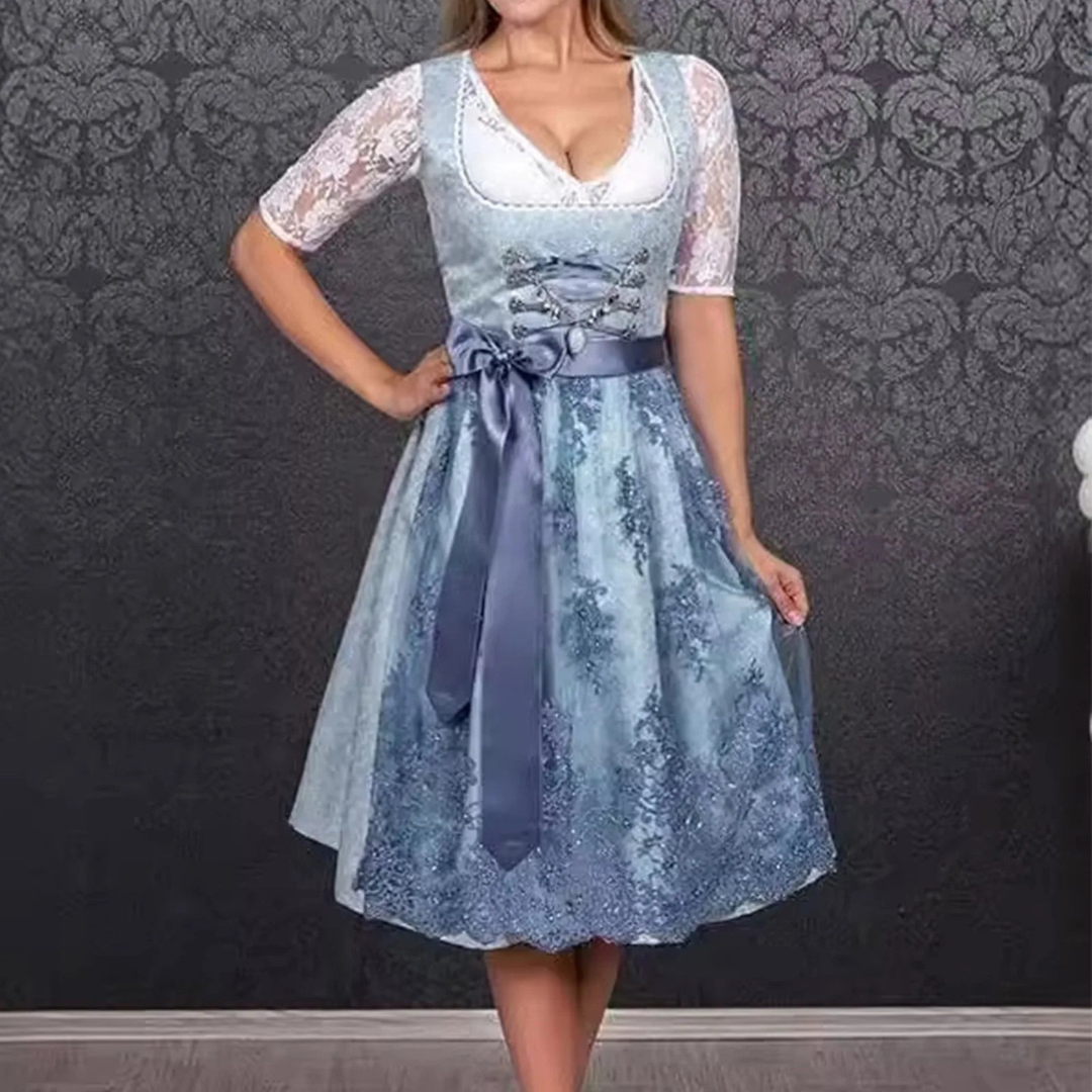 Oktoberfest Damen Dirndl Mit Schnürung Und Schleife | Midi