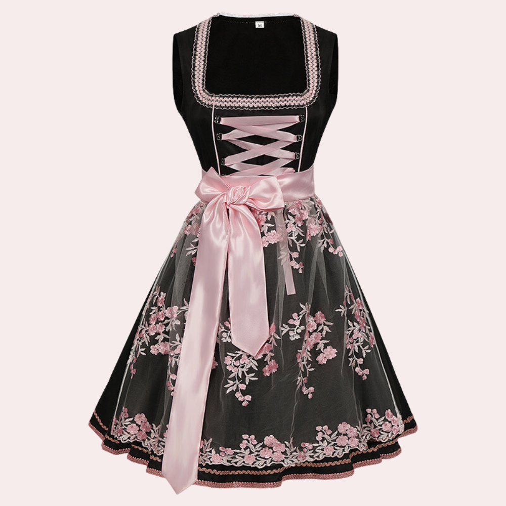 Oktoberfest Damen Dirndl Mit Schürze Und Blumenmuster | Midi