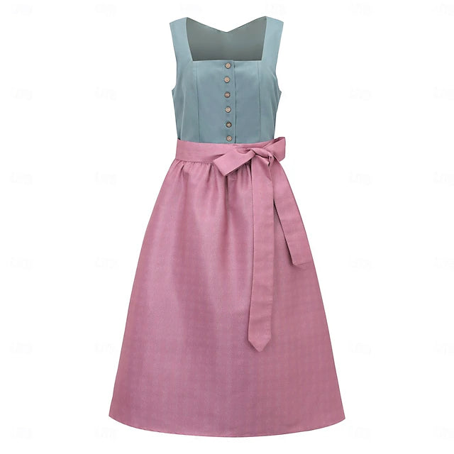 Oktoberfest Damen Dirndl Mit Schürze Und Knopfleiste | Midi