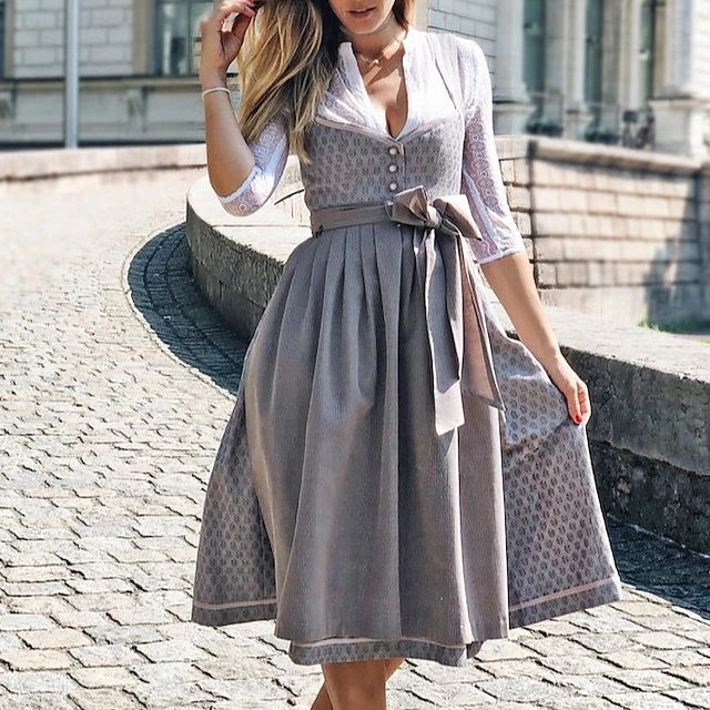 Oktoberfest Damen Dirndl Mit Schürze Und Knopfleiste Midi | Tracht